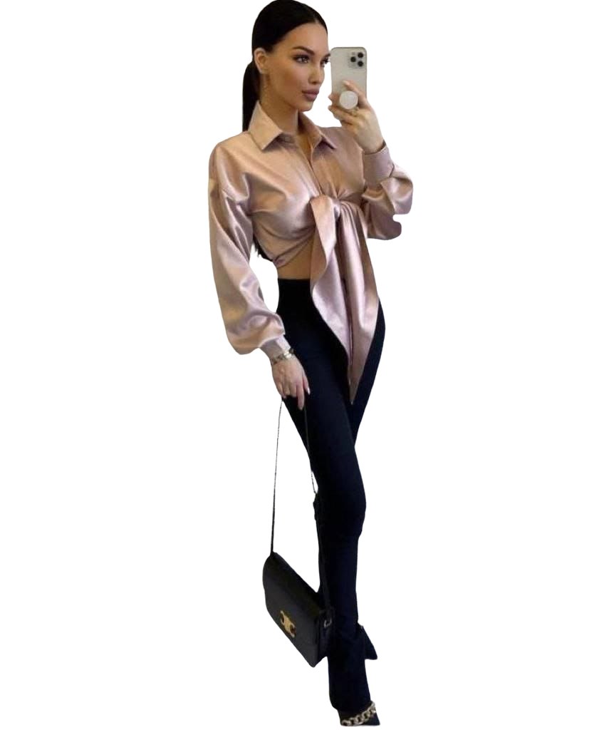 طقم بلوزة ساتان وسروال أسود