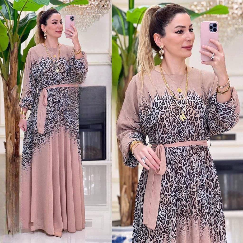 فستان سهرة بطبعة الفهد المتدرج