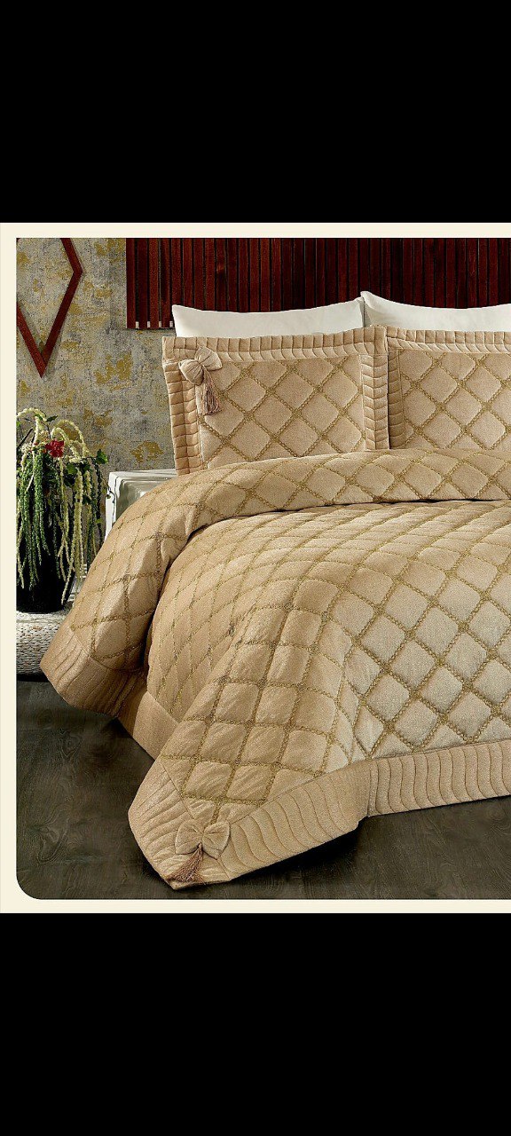 طقم مفرش سرير فاخر من القطن البيج (مزدوج)