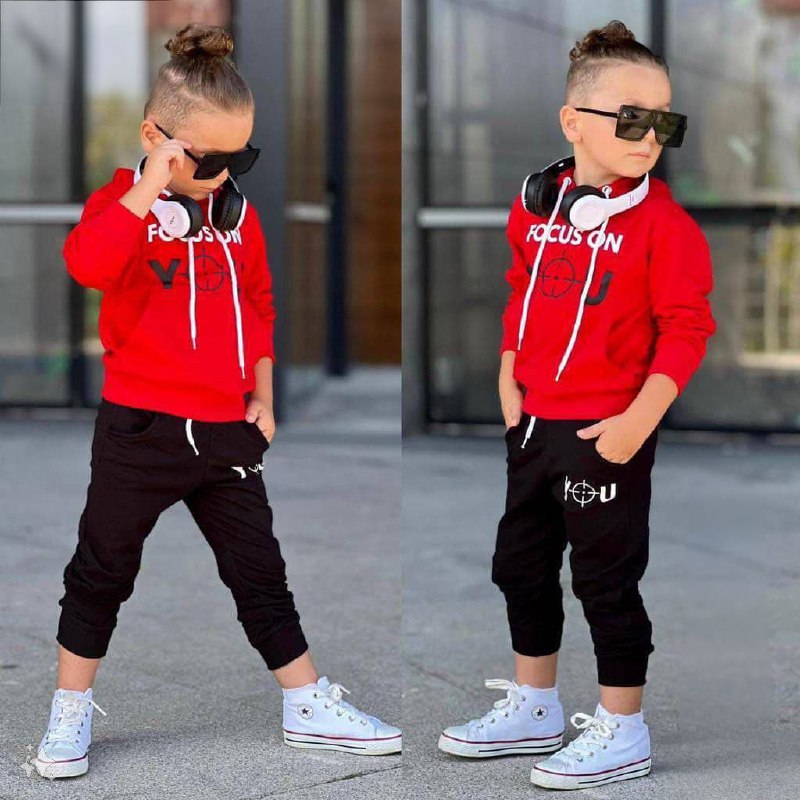 طقم أطفال يتضمن هودي أنيق وسروال أسود