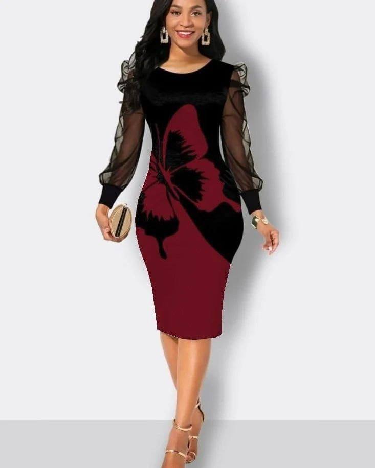 فستان سهرة بنقشة فراشات