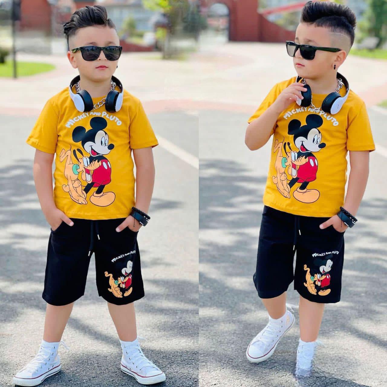ملابس الأطفال - تي شيرت وسراويل قصيرة من ميكي ماوس