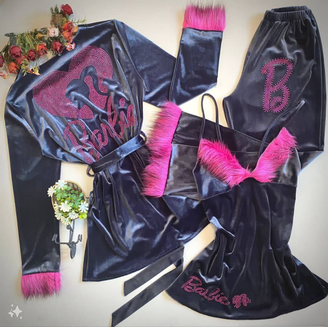 طقم جلوس فاخر من المخمل بطابع باربي