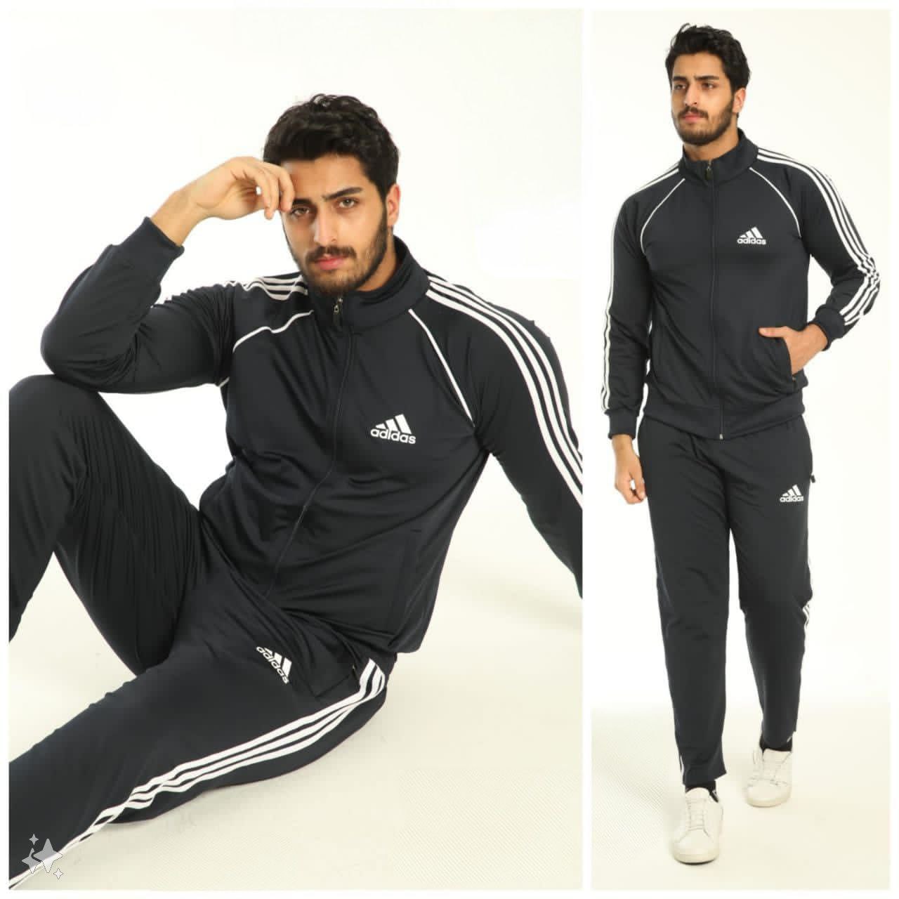 طقم رياضي من قطعتين للرجال - أسود بخطوط بيضاء