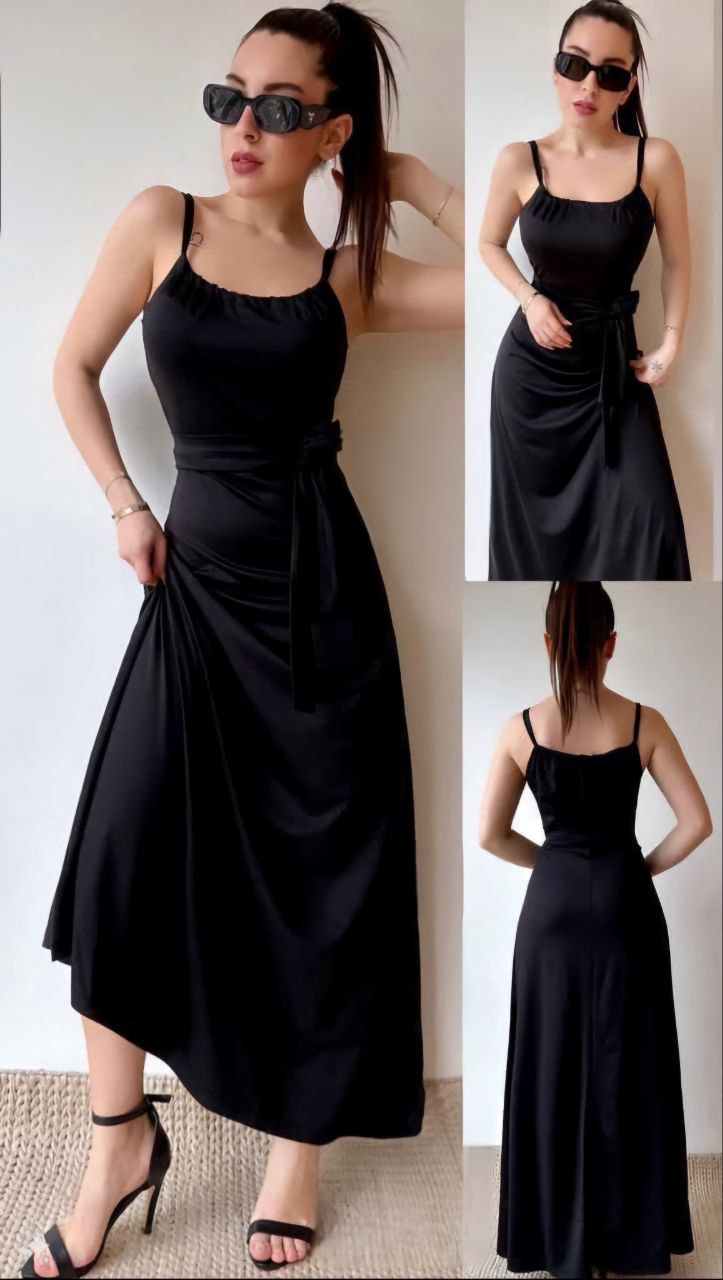 فستان ماكسي نسائي أنيق بأشرطة سباغيتي