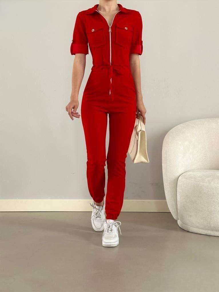 بذلة بأكمام قصيرة وسحاب أمامي