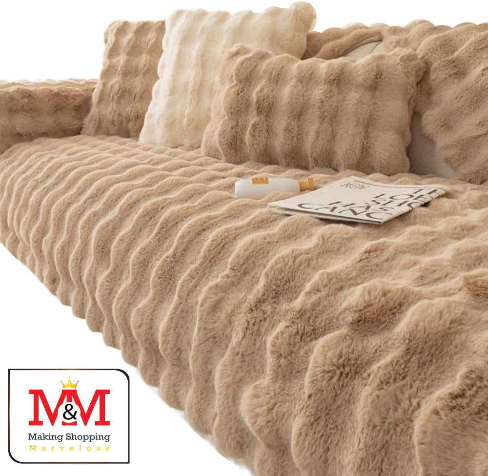 مجموعة أدوات ووسائد من الفرو الرمادي الفاخر لثلاثة مقاعد